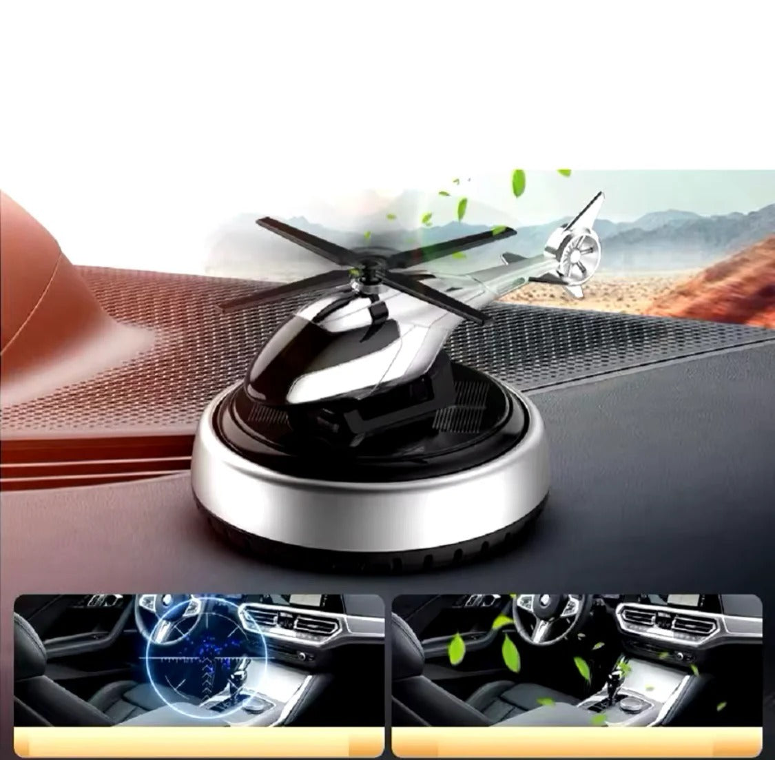 Car Aroma Diffuser Air Freshener Solar Rechargeable Helicopter With Fragrance Bottle